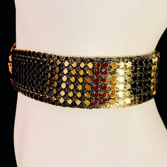 Vtg NOS Antique Gold Tone Stretch Scale Cinch Belt main image 6